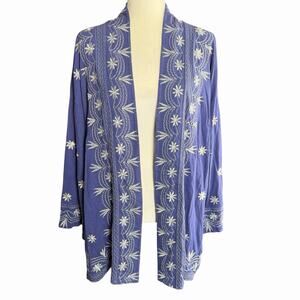 Soft Surroundings Jovie Embroidered Kimono Cardigan Blue Women S/M Bohemian
